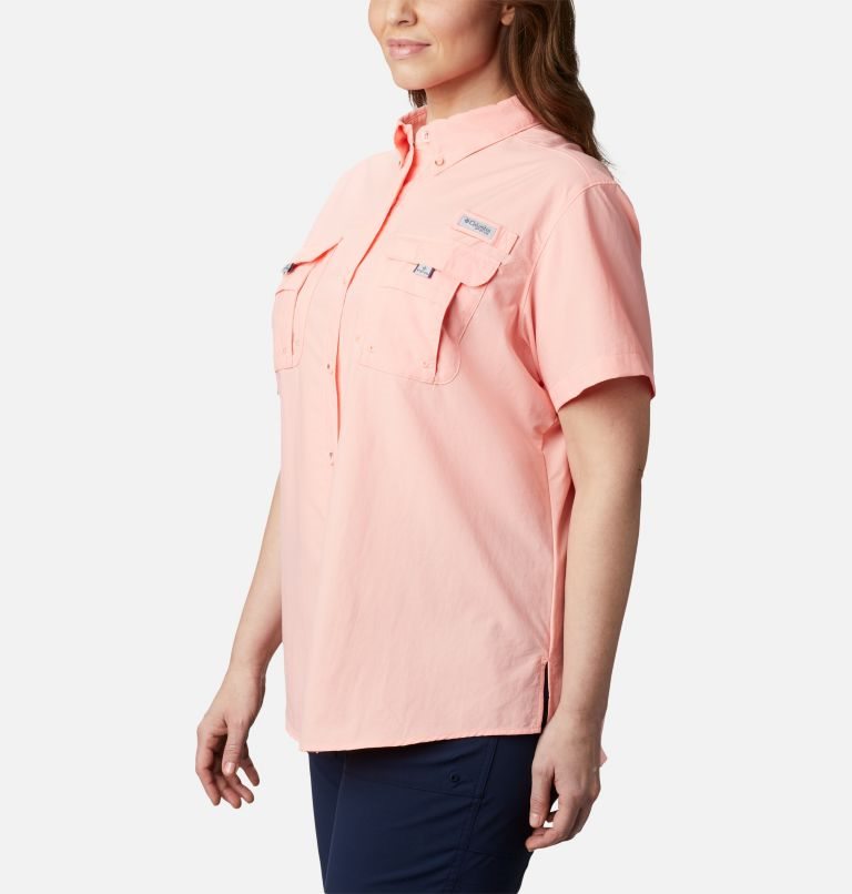 Women's Columbia PFG Bahama Short Sleeve Shirts Pink | Plus Size CA-M84C5